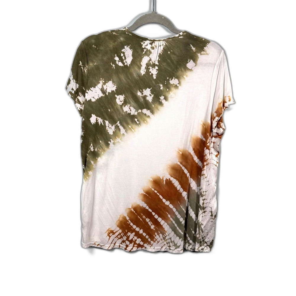XCVI Womens Tie Dye V-Neck Top Olive Green Rust White Viscose Rayon Medium 13329